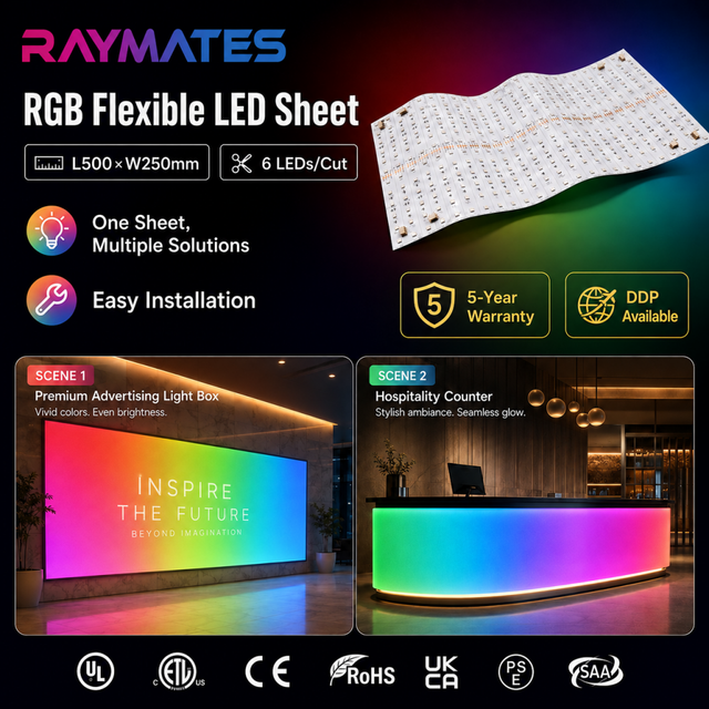 ETL UL 5050 RGB 300leds Large Led Panel for Backlit Under Countertop DC24V Led Flex Sheet ODM OEM Paper Thin Led Light Sheets