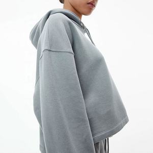 Venta al por mayor Drop Shoulder Oversized Women's Hoodies Mujer Sudadera de manga larga con capucha Unisex Ropa deportiva Sudadera con capucha transpirable - Product Image 4