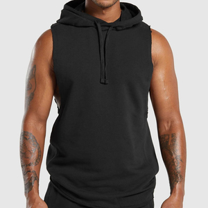 Drop Arm Hoodie para hombres Bamboo Cotton Sudaderas sin mangas Sudadera con capucha para hombres Organic Terry Hooded Tank Top - Product Image 4