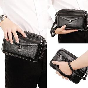 Bolso de mano de piel sintética retro con logotipo personalizado para hombre, gran capacidad, portátil, suministros de oficina, bolsa con cierre de cremallera - Product Image 4