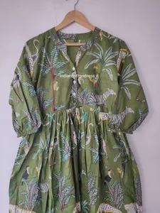 Export Quality Block Floral Printed Cotton Long Maxi <b>Dress</b> for <b>All</b> Occasion Wear From Indian Exporter - Product Image 4
