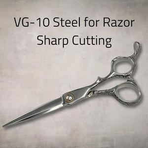 Tijera para cortar el cabello de peluquero, tijera de peluquería VG10 de acero metálico recubierto de plata con reposapiés y estuche con cremallera - Product Image 5