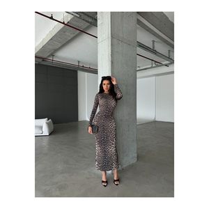 Abito Midi leopardato a manica lunga - Product Image 1