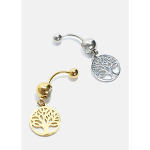 Piercing all'Ombelico Trendy con Albero della Vita, Gioiello per il Corpo in Oro e Oro Rosa con Diamanti e Zirconi per Matrimoni e Fidanzamenti, Placcato Oro - Product Image 2