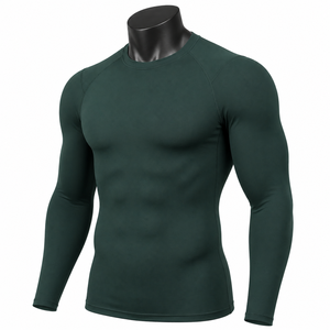 Men’s Dark Green Compression Shirt <b>Long</b> <b>Sleeve</b> Gym Fitness Tight <b>Base</b> <b>Layer</b> Activewear OEM Wholesale - Product Image 3