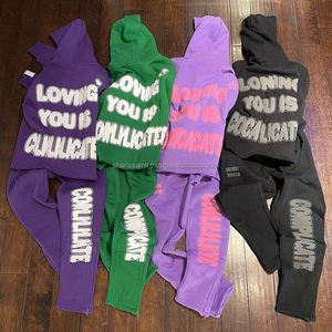 YSJY personnalisé deux pièces surdimensionné imprimé vêtements de sport survêtements survêtements bouffée impression piste pantalons de survêtement et sweats à capuche ensembles hommes - Product Image 1