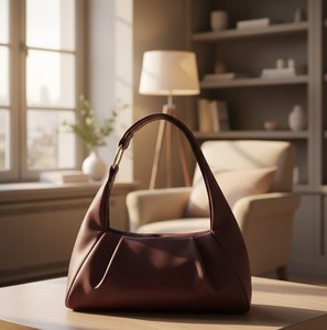 Sac hobo en cuir véritable bordeaux, résistant à l'eau, avec bandoulière réglable, sac à main souple, sac à main plissé pour femmes, rouge vin profond - Product Image 5