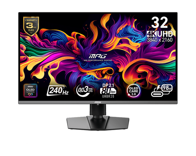 New MSI MPG 322URX QD-OLED 32 Inch 4K UHD Quantum Dot OLED Gaming Monitor 3840 X 2160 0.03ms 240Hz Black for Desktop