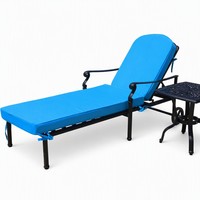 Chaise longue moderne en aluminium avec table d'appoint, couleur personnalisable, ensemble de meubles de jardin d'extérieur, chaise noire et coussin bleu