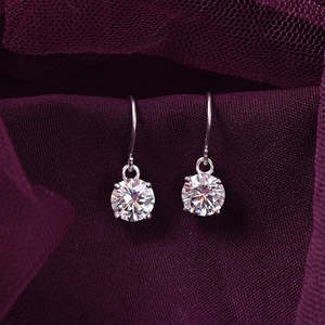 NOVAMART Fine 14K Gold Plated Silver for Gia Classic Solitaire Drop <b>Earrings</b> Geometric <b>Dangle</b> Design <b>Diamond</b> Stone Wedding Party - Product Image 2