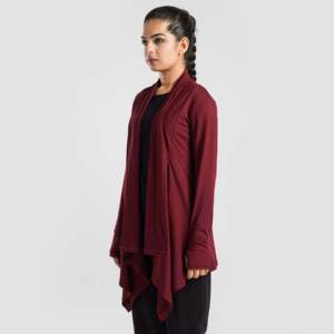 Modest Breathable Long Sleeve Sportswear Wrap in Maroon Color with Loose Fit for Women - Product Image 1