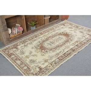 พรมขนแกะสไตล์ตุรกีโบราณสีเบจสีน้ำตาล3.8 x 7ft เย็บปะติดปะต่อกันพื้นที่ขนาดใหญ่สำหรับห้องโถงห้องนอนยางสี่เหลี่ยมห้องข้างเตียง - Product Image 2