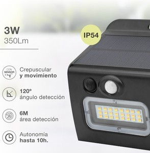 Egoda black <b>LED</b> solar <b>light</b> with <b>sensor</b>, 3W, 3000K/4000K/6000K (GSC 200210026) - Product Image 2