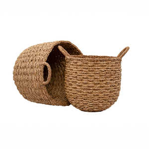Woven Seagrass <b>Storage</b> <b>Basket</b> Set Handmade Natural <b>Round</b> <b>Baskets</b> with Handles Rustic Home Organizer and Decor Made In Vietnam - Product Image 1