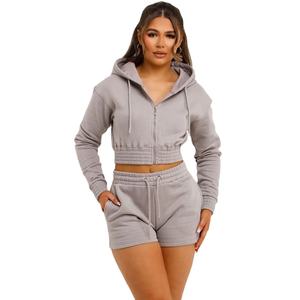 Ensemble court personnalisé nouveaux vêtements d'été ensembles 2 pièces pour femmes pantalons courts et haut court à capuche coton femmes ensemble double - Product Image 1