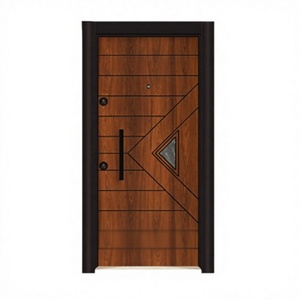 Porte de sécurité extérieure commerciale moderne en acier inoxydable et bois, ignifuge, finition manuelle, garantie 2 ans - Product Image 1