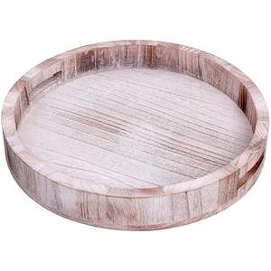 Plateau de service rond en bois rustique - Product Image 2
