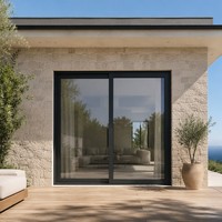 Porte coulissante en aluminium à rupture de pont thermique, double vitrage, style minimaliste pour villa, système de rail à roulettes robuste