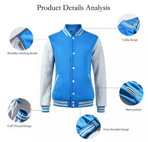 Logotipo personalizado Stand Up Collar Hombres Puños acanalados Letterman Béisbol Bomber Varsity Jacket - Product Image 2