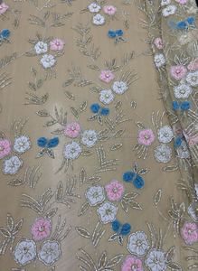 Vải Ren Đính Kim Sa Nặng 3d Đám Cưới Sang Trọng Mới Nhất 2023 Vải Dubai Màu Hồng Với Miếng Đính Nhà Sản Xuất Vải Thiết Kế - Product Image 5