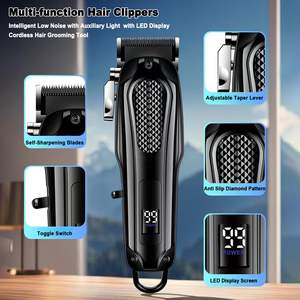 Tondeuse à cheveux sans fil étanche IPX7 pour hommes, lame en acier inoxydable, kit de toilettage pour barbe avec écran LCD - Product Image 6