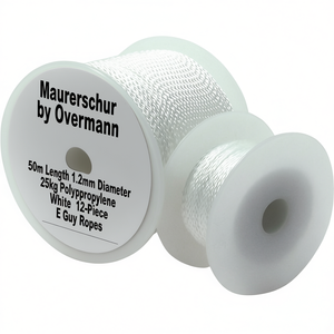 เชือกมอเรอร์สชูนูร์ ยี่ห้อโอเวอร์มันน์ ความยาว 50 เมตร เส้นผ่านศูนย์กลาง 1.2 มม. รับน้ำหนักได้ 25 กก. ผลิตจากโพลีโพรพิลีน สีขาว ชุด 12 เส้น สำหรับงาน VPE - Product Image 2