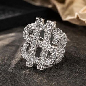 Bague en argent sterling 925 avec moissanite et diamant, motif dollar, style hip-hop, pour homme et femme, bijou de luxe, cadeau tendance - Product Image 2