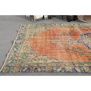 Vintage Orange Blue Wool <b>Rug</b> 5.3 X 9 ft Handmade <b>Boho</b> Style Turkish Patchwork Design Latex for Bedside Hallway Area <b>Rugs</b> & Sets - Product Image 2
