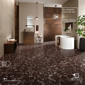 Carreaux de porcelaine émaillés aspect marbre brun super brillant Surface lisse 600x600 et 600x1200 pour les sols de maison en vente - Product Image 5