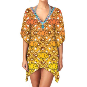 Fournisseur de gros Kimono en mousseline de soie légère à imprimé ethnique pour femmes, robe élégante et décontractée à col V - Product Image 6