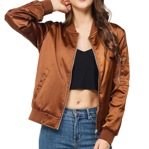 Chaqueta Bomber de satén con cremallera de color sólido para mujer, peso ligero de calidad premium con ropa informal para chaqueta Bomber de satén para mujer - Product Image 5