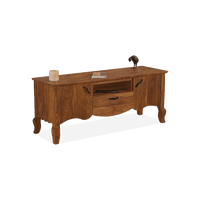 Meuble TV en bois massif traditionnel fait main avec tiroirs, finition bois foncé rustique, centre de divertissement pour salon, armoire en bois vintage