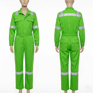 Overol de Trabajo para Mujer, 245 GSM, Polialgodón, Verde de Alta Visibilidad, Diseño con Paneles Reflectantes, Logotipo Bordado Personalizado, Impresión Tejida - Product Image 1