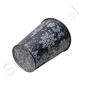 Jardinière ronde avec impression Jardinière galvanisée avec poignée en gaufrage Jardinières intérieures Décor de maison et de jardin - Product Image 2