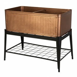 Home Decoration Planter Modern Black Metal <b>Pot</b> With Brown Wood <b>Stand</b> Decorative <b>Plant</b> <b>Pots</b> Decorative <b>Plant</b> <b>Stand</b> On Sale - Product Image 2