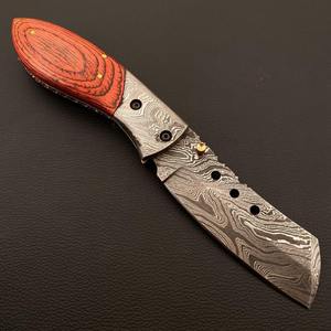 Cuchillo plegable de acero de Damasco hecho a mano para supervivencia, cuchillo de caza de bolsillo con mango de madera, cuchillo de utilidad personalizable OEM para él - Product Image 5
