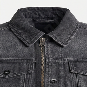 Veste en jean noir délavé pour homme, fermeture boutonnée, poches latérales zippées, poches à rabat sur la poitrine, style décontracté vintage, confortable - Product Image 4