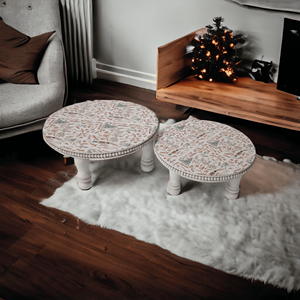 Hand-Crafted Contemporary Beaded Mango Wood Serving Display Riser Artisan Engraved Farmhouse <b>Kitchen</b> Tabletop Centerpiece Set - Product Image 4