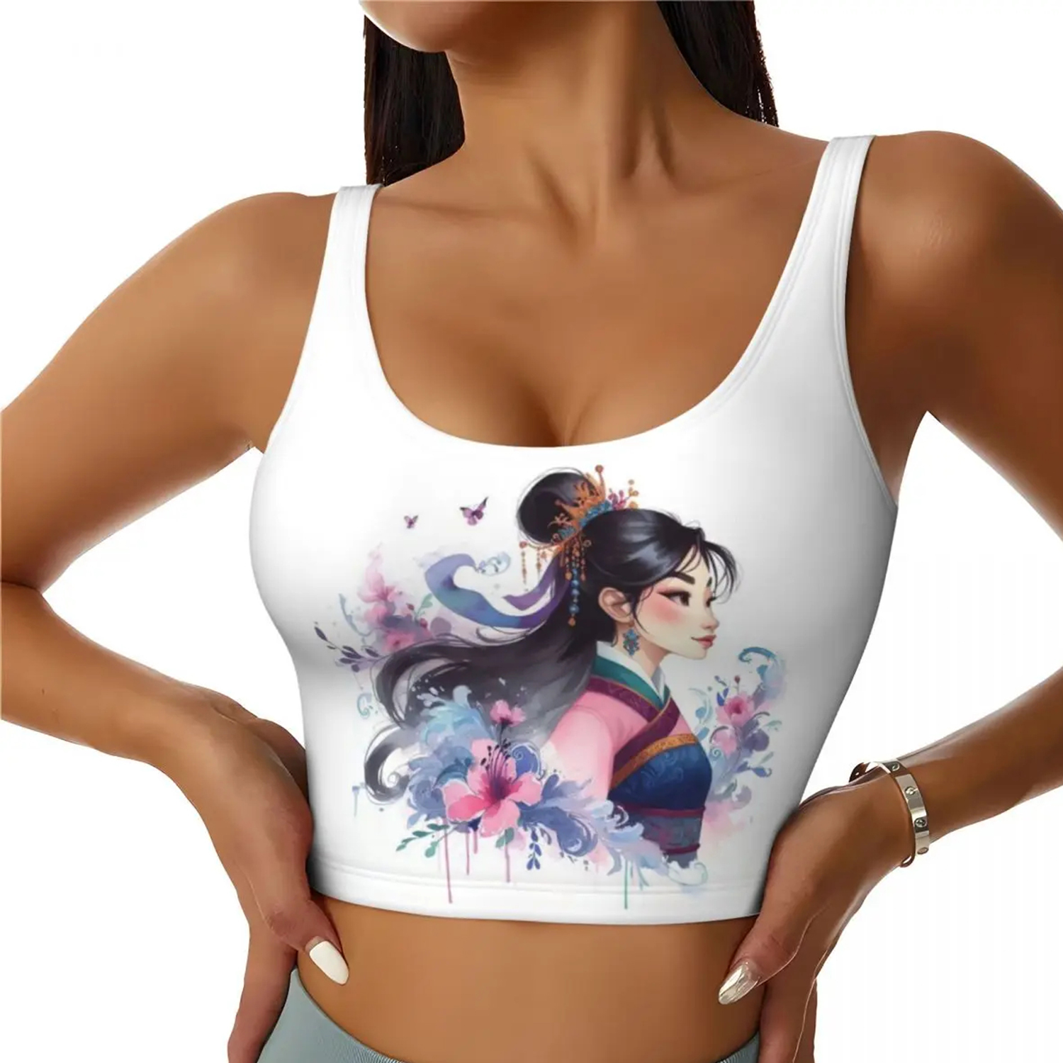 Women Cartoon Print Crop Top Sleeveless Tank Summer Stretch Fitness Yoga Gym Sports Bra Casual Streetwear Workout Vest