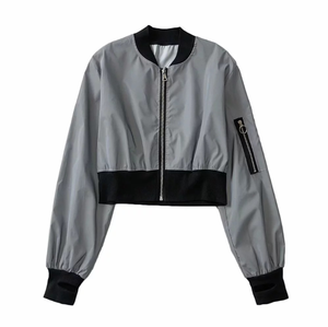 Elegante y cómoda chaqueta de moda reflectante gris claro para hombre cortavientos estampado calle Hip Hop abrigo de bombardero con capucha Suelto - Product Image 2
