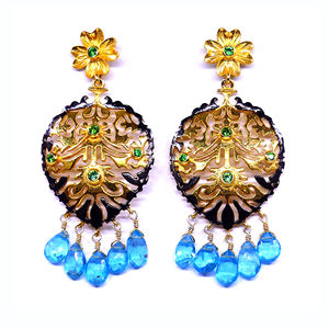 ชุดสำหรับงานแต่งงาน925เงินสเตอร์ลิงชุบทองสีน้ำเงินบุษราคัมและพลอย tsavorite ที่ไม่ซ้ำกันสำหรับสุภาพสตรีชุดต่างหู - Product Image 2