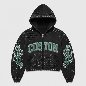 Sudadera con capucha extragrande con logo personalizado, 100% algodón, estilo streetwear desgastado, con bordado en el borde sin rematar, para hombre - Product Image 2
