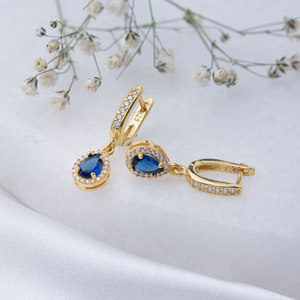 Zirconia cúbica, piedra de zafiro, forma de pera, circonita cúbica, pendiente colgante, joyería turca al por mayor para mujer - Product Image 4