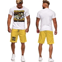 Ensemble survêtement 2 pièces personnalisé pour homme, t-shirt et short décontractés, séchage rapide, polyester/coton, couleur unie, vente en gros
