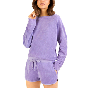 Conjunto de 2 Piezas para Mujer, Sudadera y Pantalones Cortos de Felpa de Poliéster Ecológico, Casual, Sólido, por Encima de la Rodilla, Transpirable, para Invierno - Product Image 5