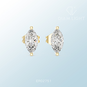 Boucle d'oreille solitaire taille marquise, ton or, diamant, clarté VS+, couleur F, certifiée IGI, design de bijoux élégant - Product Image 1