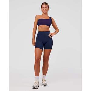 Top Deportivo de Yoga Acanalado Sin Costuras Tallas Grandes con Relleno y Estampado en Azul Marino y Fucsia - Product Image 6