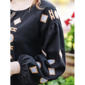 Top Tendance Noir Femmes Floral Brodé Satin Blouse Tissé Lumineux Ukrainien Mode Glands Simple Style Décontracté pour - Product Image 3