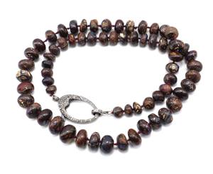 Collar de Piedras Naturales de Ópalo Boulder de Alta Calidad AAA+ TOP 7X12MM, Cuentas Redondas con Cierre de Diamantes Pavé - Product Image 5