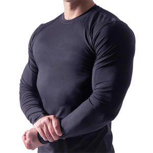 Chemise de gymnastique à compression unie pour hommes MMA rashguard léger rash guard maillots de bain épaule tombante coton respirant T-shirts pour hommes - Product Image 3